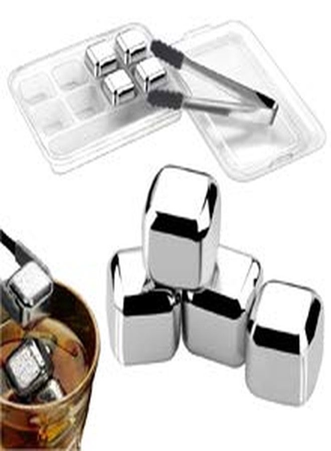 Divinext Stainless Steel Pack of 8 Reusable Ice Cubes with Tongs Whisky Rocks,2.5 X 2.5 X 2.5 cm, Silver - Image 5